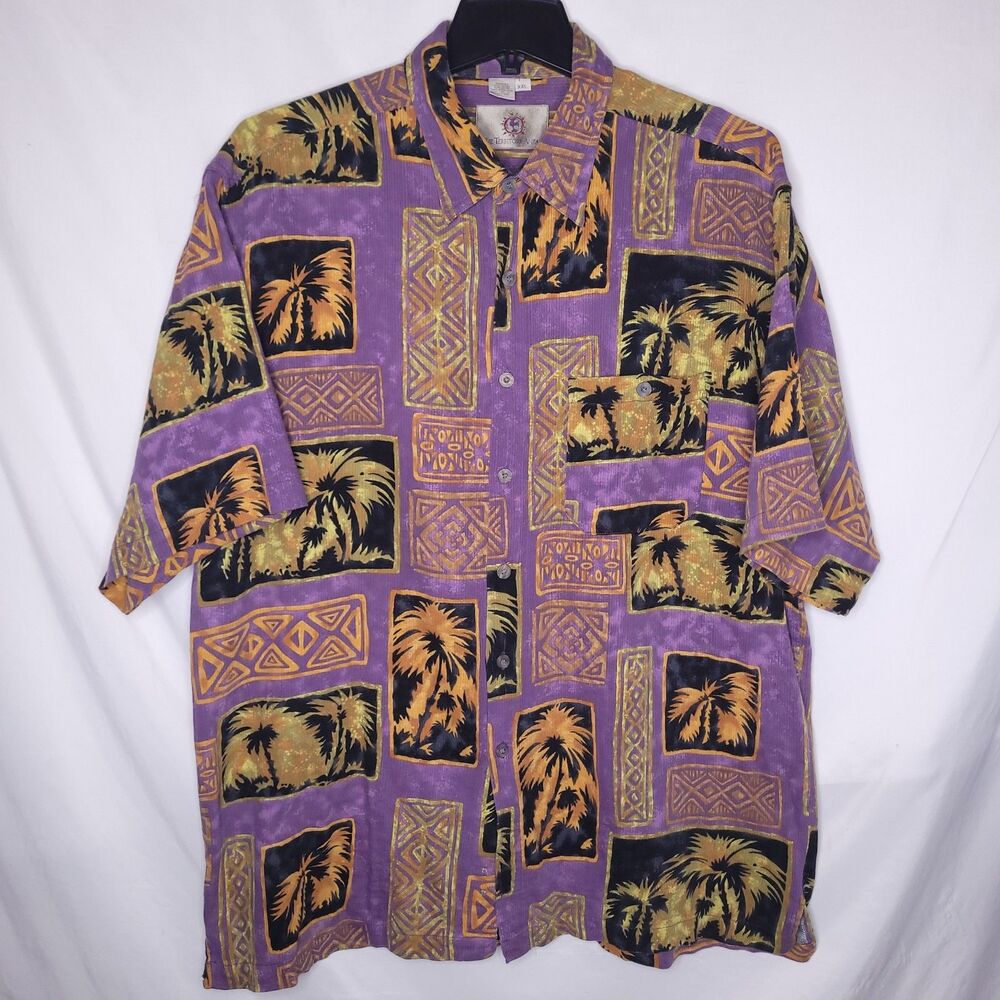The Territory Ahead Hawaiian Shirt Mens 2XL Purple Palm Tree Tribal